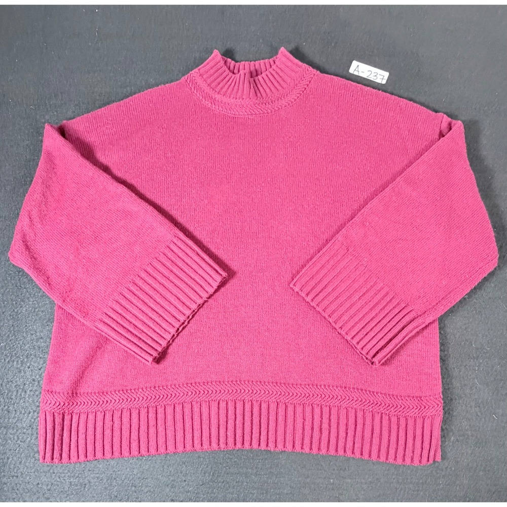 Tahari Womens XL Pink Mock Neck Oversized Wool Blend Sweater Dropped Shoulder